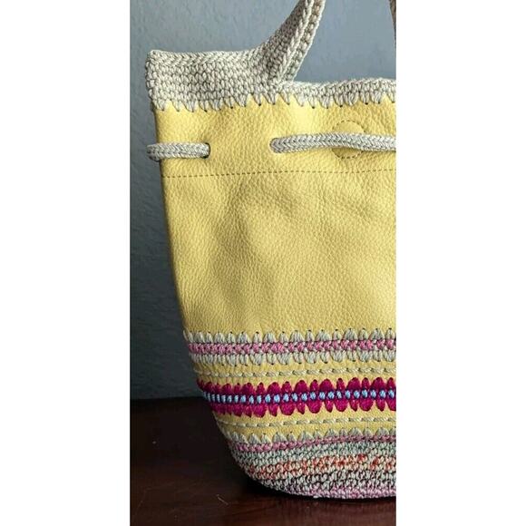 The SAK Striped Leather Crochet Backpack Yellow Seminyak Bag Purse Boho Dylan main image 2